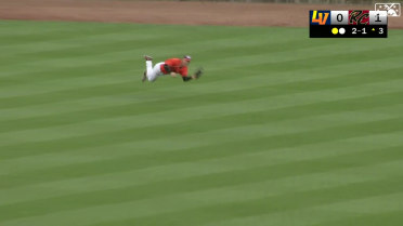 Shane Matheny makes a diving catch in center field