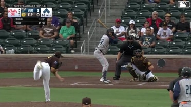 Cavan Biggio out on a sacrifice fly to center fielder Dustin Harris. Raynel Delgado scores.