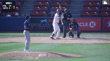 Tanner Thach doubles (9) on a fly ball to center fielder Jakey Josepha. Roldy Brito scores.