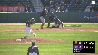 Thomas Sosa doubles (7) on a line drive to left fielder Eddie Micheletti Jr. Brandon Butterworth scores.
