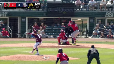 Andrés Chaparro doubles (1) on a line drive to right fielder Bryan De La Cruz. Harry Ford scores. Dylan Crews scores. Abimelec Ortiz to 3rd.