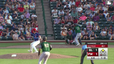 Eduardo Guerrero singles on a line drive to center fielder Ryan Wideman. Jose Meza scores.