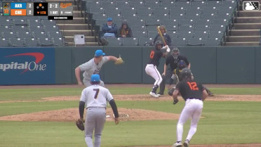 Aron Estrada flies into a double play in foul territory, right fielder Nick Mitchell to third baseman Jose Devers.
