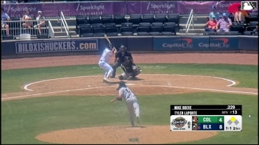 Mike Boeve doubles (5) on a line drive to left fielder Patrick Clohisy. Blake Burke scores.