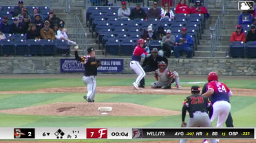 Eli Willits triples (1) on a sharp fly ball to center fielder DJ Layton. Juan Cruz scores. Jordan Williams scores.