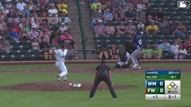 Roberto Campos singles on a line drive to center fielder Ryan Wideman. Woody Hadeen scores.