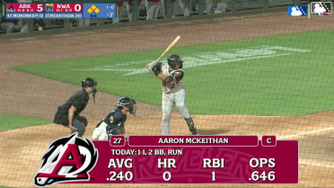 Aaron McKeithan singles on a line drive to center fielder Carson Roccaforte. Hunter Fitz-Gerald scores. Lazaro Montes to 3rd. Caleb Cali to 2nd.