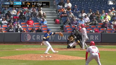 Sam Petersen grounds into a double play, shortstop Angel Genao to second baseman Alex Mooney to first baseman Ralphy Velazquez. Sam Brown out at 2nd. Sam Petersen out at 1st.