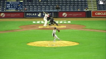 Matt Thaiss out on a sacrifice fly to center fielder Petey Halpin. Tsung-Che Cheng scores.