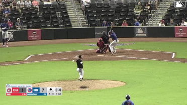 Karson Simas doubles (12) on a line drive to left fielder Cade Hunter. Alex Madera scores.