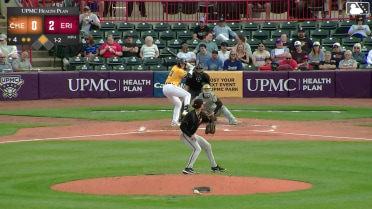 Chris Meyers doubles (7) on a sharp line drive to center fielder Tavian Josenberger. Andrew Jenkins scores.