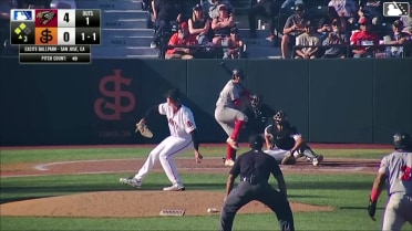Jack O'Dowd out on a sacrifice fly to left fielder Damian Bravo. Tanner Thach scores.