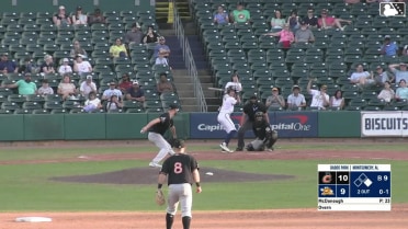 Austin Overn triples (1) on a sharp fly ball to center fielder Kevin Kilpatrick Jr. Ryan Spikes scores.