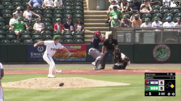 Leo Bernal doubles (10) on a ground ball to left fielder Jud Fabian. César Prieto scores.