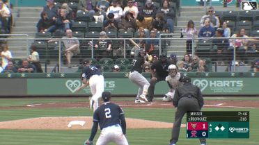 Carlos Rodríguez out on a sacrifice fly to center fielder Stuart Fairchild. Nick Pratto scores.