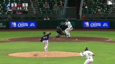 Parks Harber singles on a line drive to center fielder Trent Youngblood. Victor Bericoto scores.
