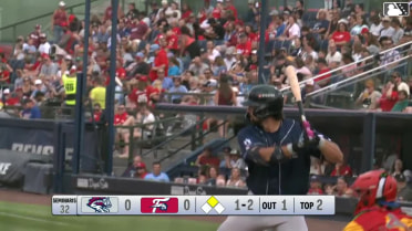 Corey Collins doubles (2) on a line drive to center fielder Pedro León. Chris Suero scores.