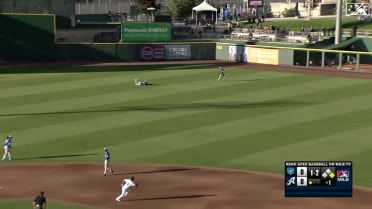 Trayce Thompson makes a diving stop in right-center 
