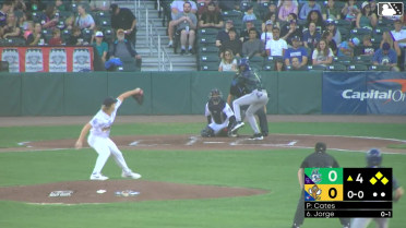Dyan Jorge singles on a line drive to center fielder Victor Arias. Jared Thomas scores. Braylen Wimmer to 3rd. Jack O'Dowd to 2nd.