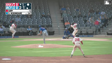 Raudi Rodriguez singles on a line drive to center fielder Jordan Nwogu. Wade Meckler scores.