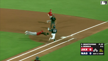 Patrick Monteverde goes airborne to tag runner