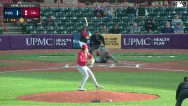 Izaac Pacheco doubles (1) on a line drive to right fielder Leandro Pineda. John Peck scores.