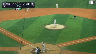 Calvin Harris doubles (5) on a ground ball to left fielder Randy Guzman. Javier Mogollon scores.