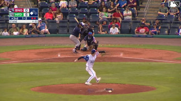 Vincent Perozo singles on a ground ball to second baseman Dyan Jorge. JT Schwartz scores.