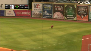 Drew Campbell makes a diving grab in right field