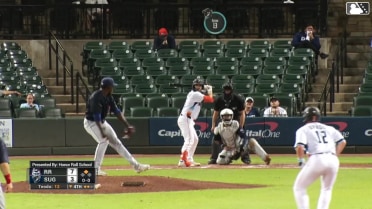 César Salazar hits a ground-rule double (1) on a line drive to right field. Riley Unroe scores.