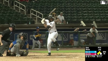 Wilfred Veras out on a sacrifice fly to center fielder Eric Brown Jr. Jeral Perez scores.