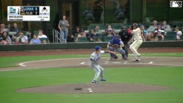 Travis d'Arnaud singles on a ground ball to center fielder Drew Waters. Adam Frazier scores.