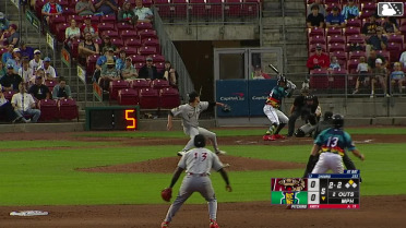 Byron Chourio doubles (1) on a line drive to center fielder Braylon Payne. Quinn McDaniel scores.