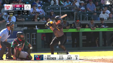 Jake Rucker homers (1) on a fly ball to center field.
