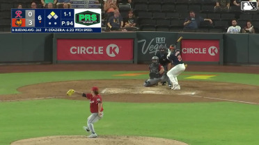 Brayan Buelvas doubles (13) on a fly ball to center fielder Victor Labrada. Bryan Lavastida scores.