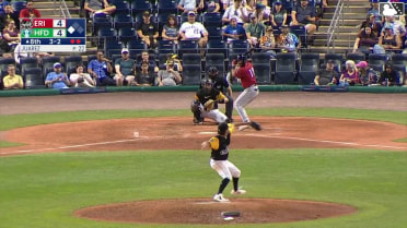 Roberto Campos singles on a sharp line drive to left fielder Jared Thomas. Izaac Pacheco scores.