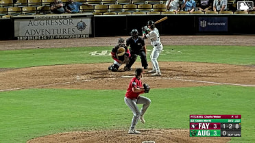 Caden Merritt triples (1) on a line drive to right fielder Juan Sierra. Nick Montgomery scores. Juan Mateo scores.