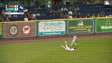 Jared Thomas lays out for a diving catch 