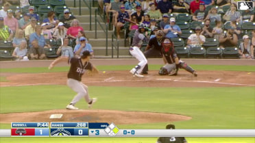 Henry Ramos doubles (5) on a line drive to center fielder Marcos Torres. Connor Rasmussen scores.