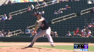 Zac Veen doubles (1) on a fly ball to right fielder Kristian Robinson. Cole Carrigg scores.