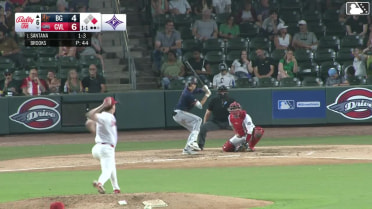 Adrian Santana doubles (2) on a fly ball to left fielder Yophery Rodriguez. Jose Perez scores.