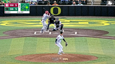 Jake Casey doubles (7) on a sharp line drive to center fielder Damian Bravo. Gable Mitchell scores.