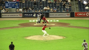 Carlos Mendoza out on a sacrifice fly to center fielder Nate Eaton. Ismael Munguia scores.