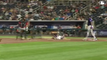 Braiden Ward steals home on a pickoff attempt