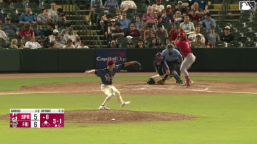 Dakota Harris doubles (3) on a sharp line drive to right fielder Orlando Martinez. Miguel Villarroel scores.