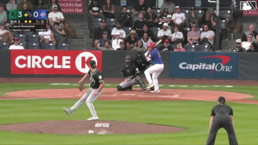 Maddox Latta singles on a ground ball to left fielder Jakob Christian. Manuel Beltre scores.