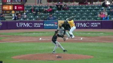 John Peck doubles (4) on a fly ball to center fielder Brandon Butterworth. Brett Callahan scores.