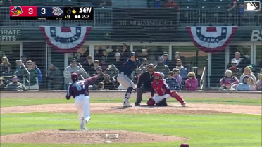 Jace Jung doubles (1) on a line drive to center fielder Pedro León. Max Clark scores.