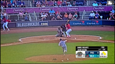 Daniel Guilarte doubles (1) on a sharp line drive to center fielder Ethan O'Donnell. Damon Keith scores. Darrien Miller to 3rd.