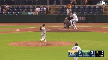 Jordan Groshans homers (2) on a line drive to left field. Cal Conley scores.